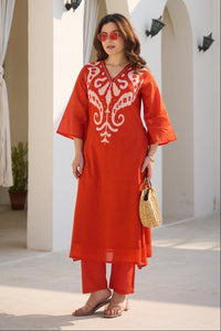 Tatva Apricot Cotton Kurta Pant set