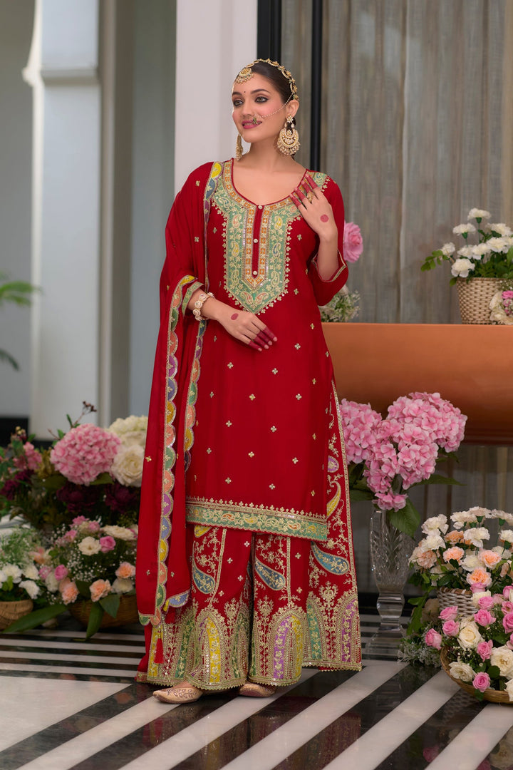 Garja Crimson Full Heavy Work Gharara Suit Set