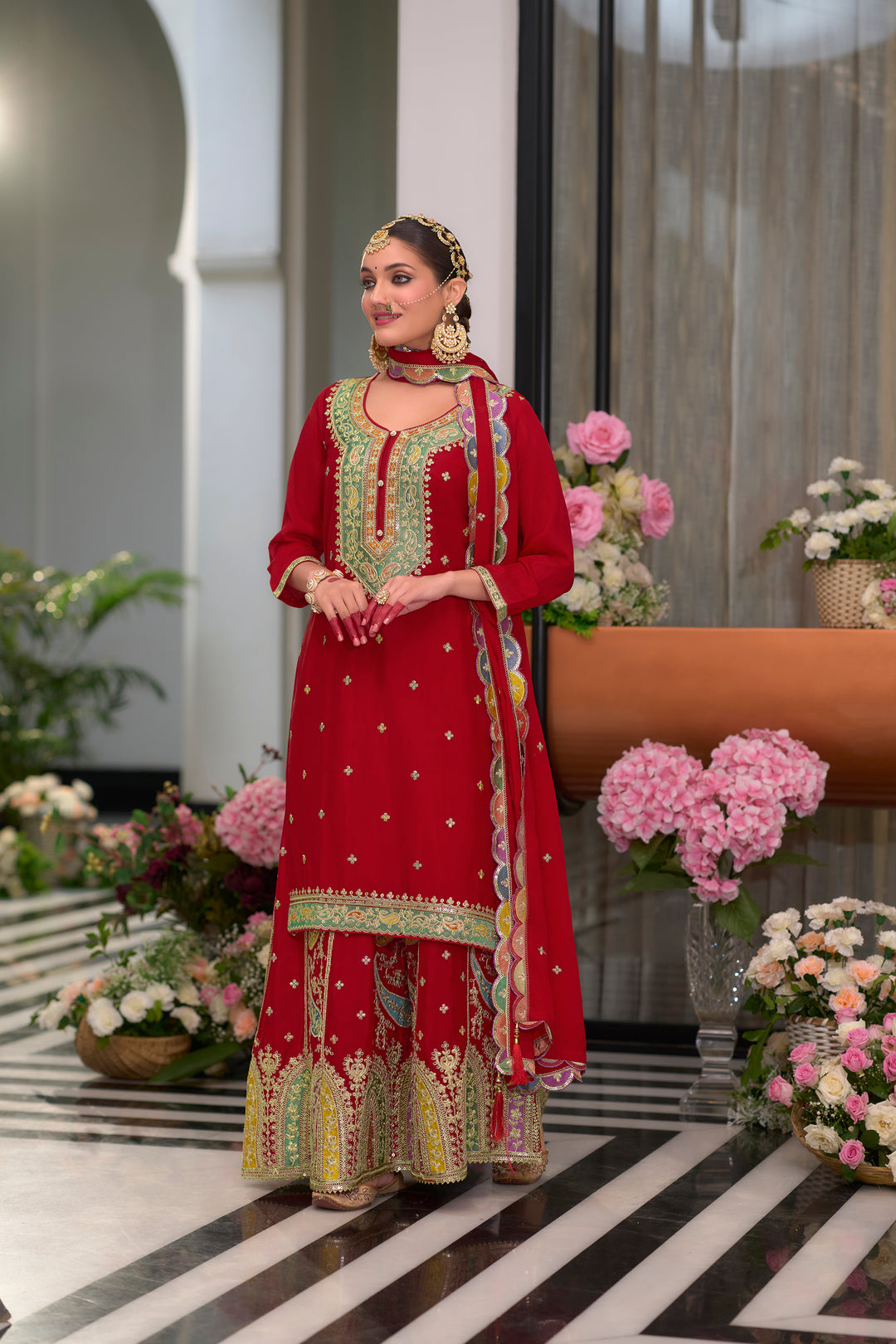 Garja Crimson Full Heavy Work Gharara Suit Set