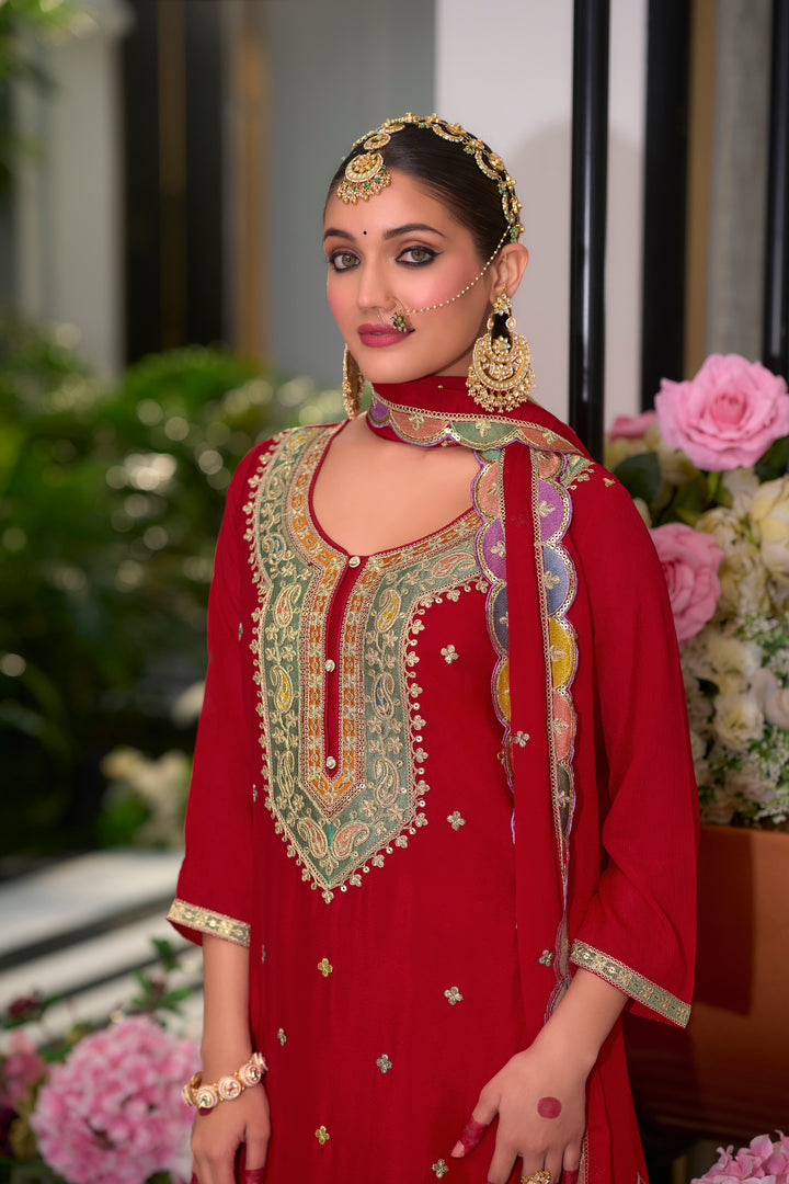 Garja Crimson Full Heavy Work Gharara Suit Set