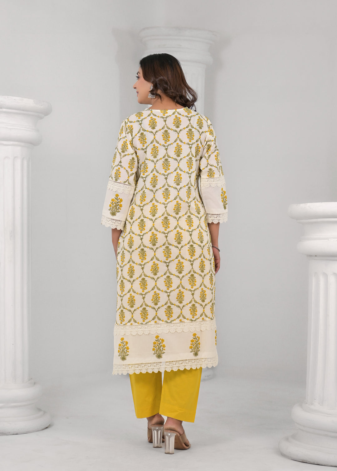 SAYESHA MUSTARD PRINTED COTTON SUIT SET