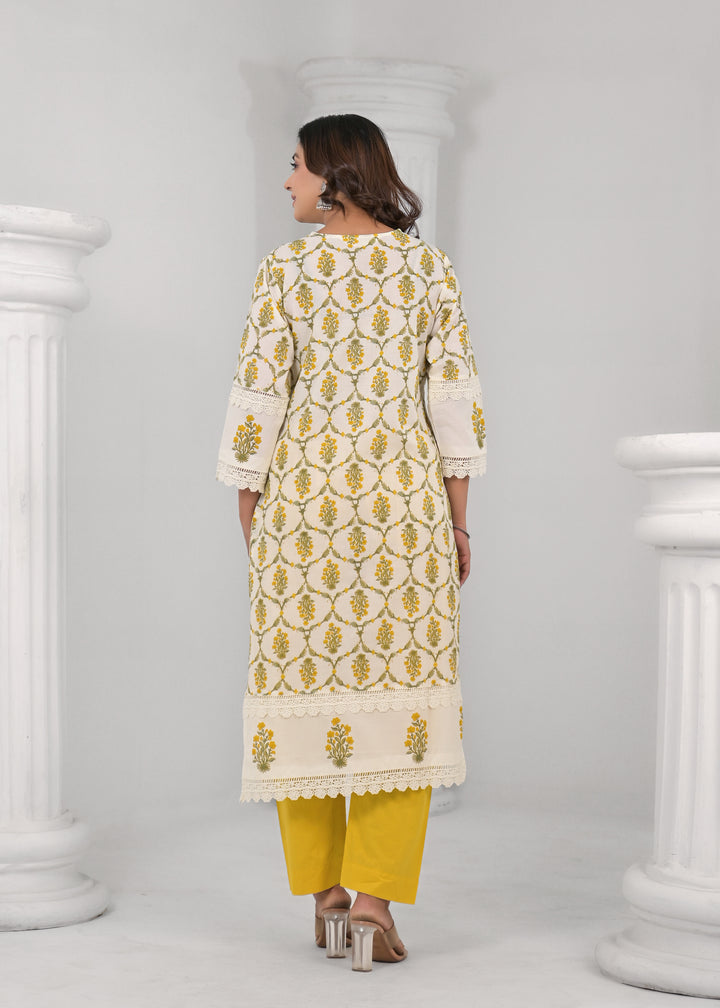 SAYESHA MUSTARD PRINTED COTTON SUIT SET