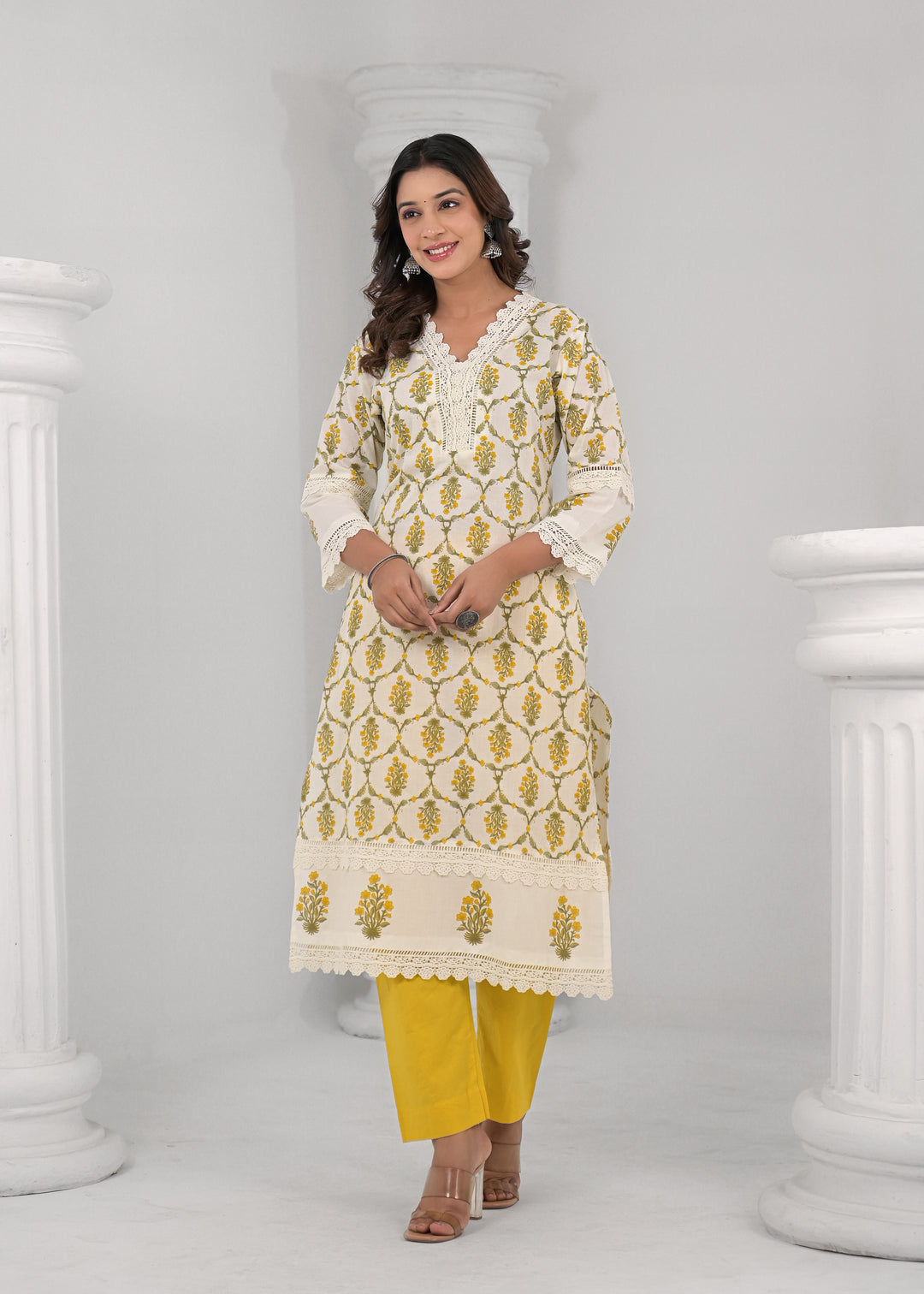SAYESHA MUSTARD PRINTED COTTON SUIT SET