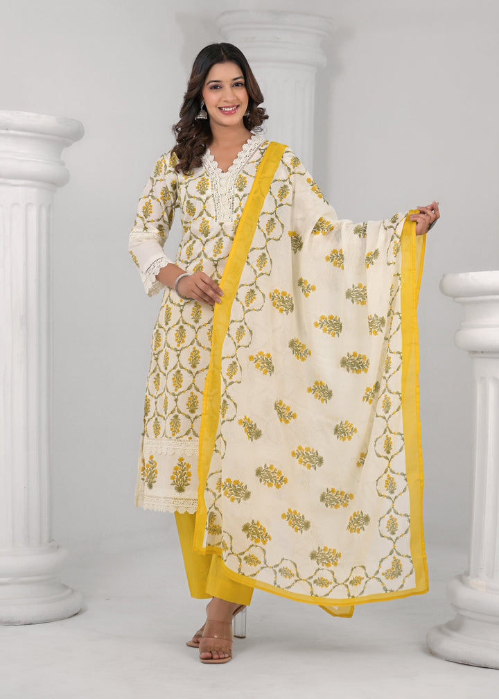 SAYESHA MUSTARD PRINTED COTTON SUIT SET