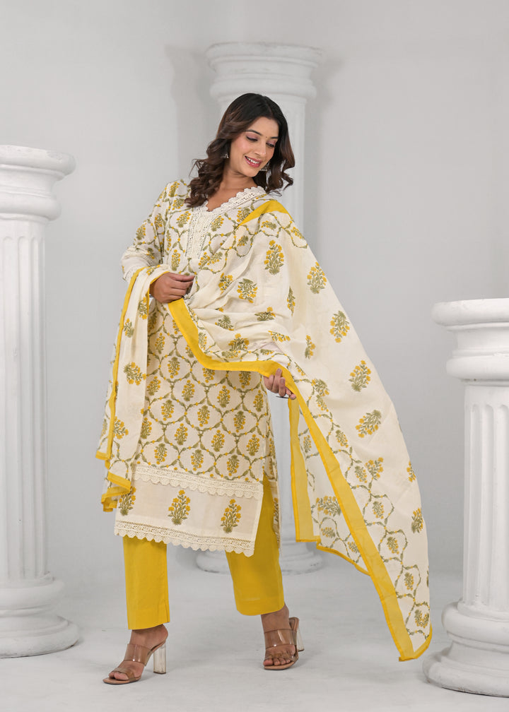 SAYESHA MUSTARD PRINTED COTTON SUIT SET