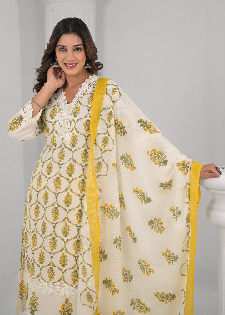 SAYESHA MUSTARD PRINTED COTTON SUIT SET