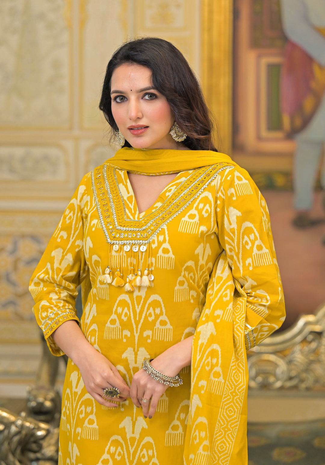 Hiya Amber Ikat Print Cotton Suit Set