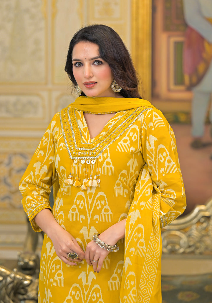 Hiya Amber Ikat Print Cotton Suit Set