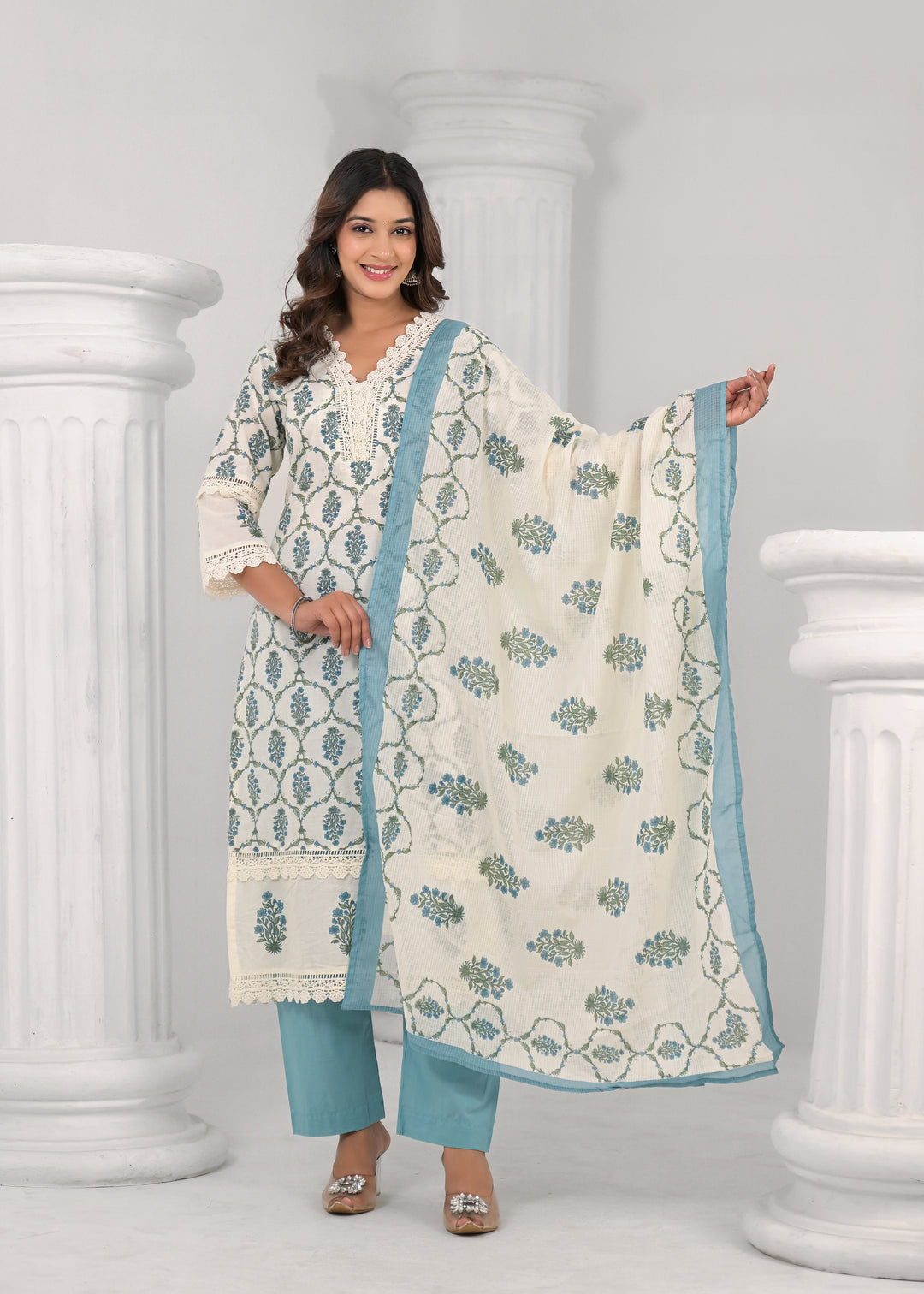 SAYESHA SOFT BLUE PRINTED COTTON SUIT SET