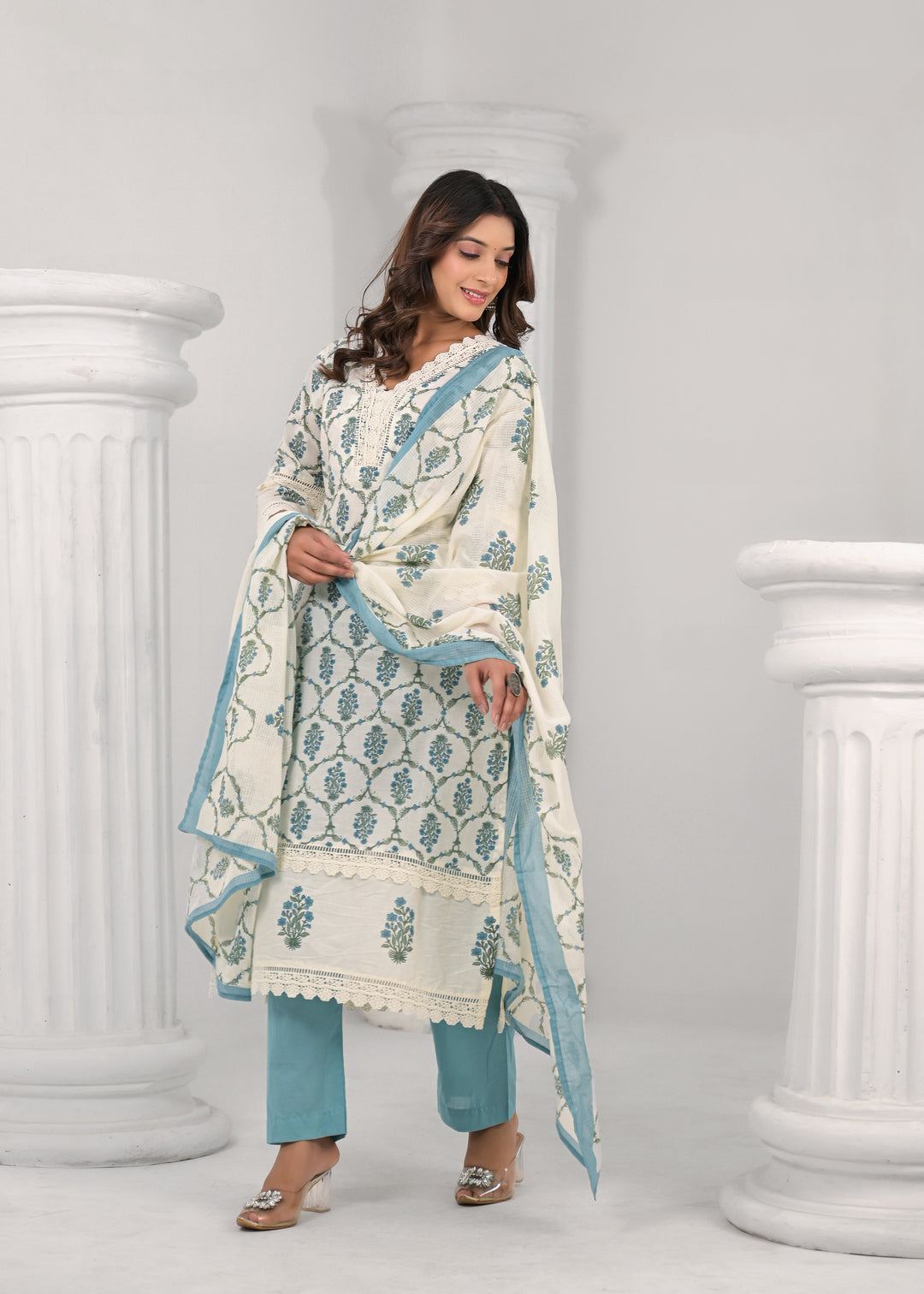 SAYESHA SOFT BLUE PRINTED COTTON SUIT SET
