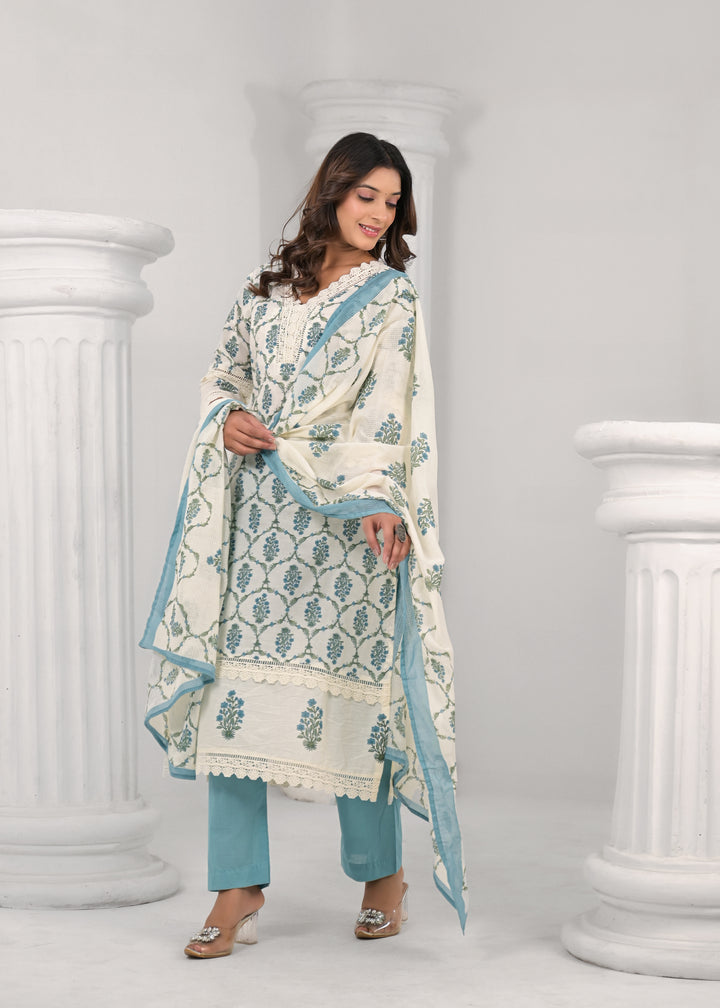 SAYESHA SOFT BLUE PRINTED COTTON SUIT SET