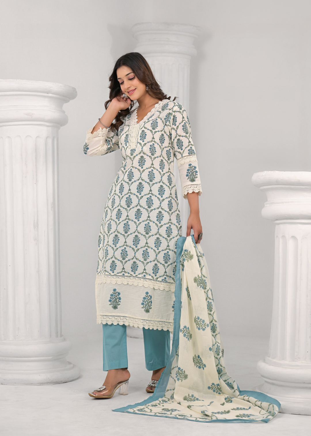 SAYESHA SOFT BLUE PRINTED COTTON SUIT SET