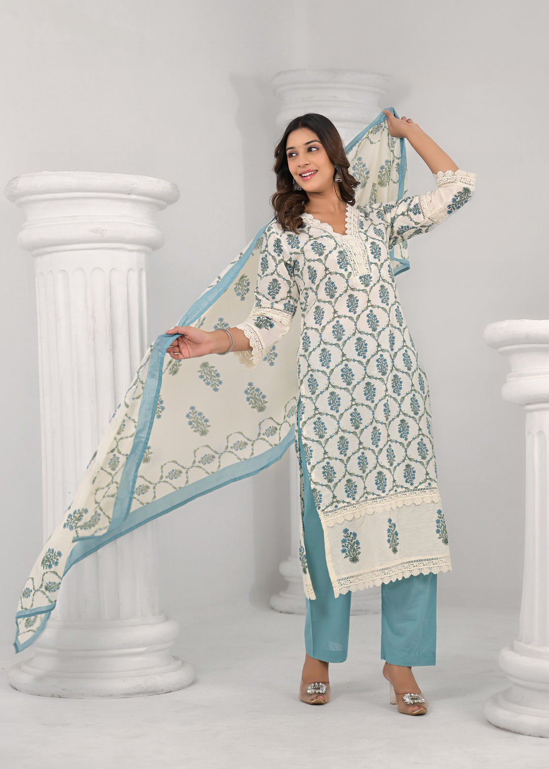 SAYESHA SOFT BLUE PRINTED COTTON SUIT SET