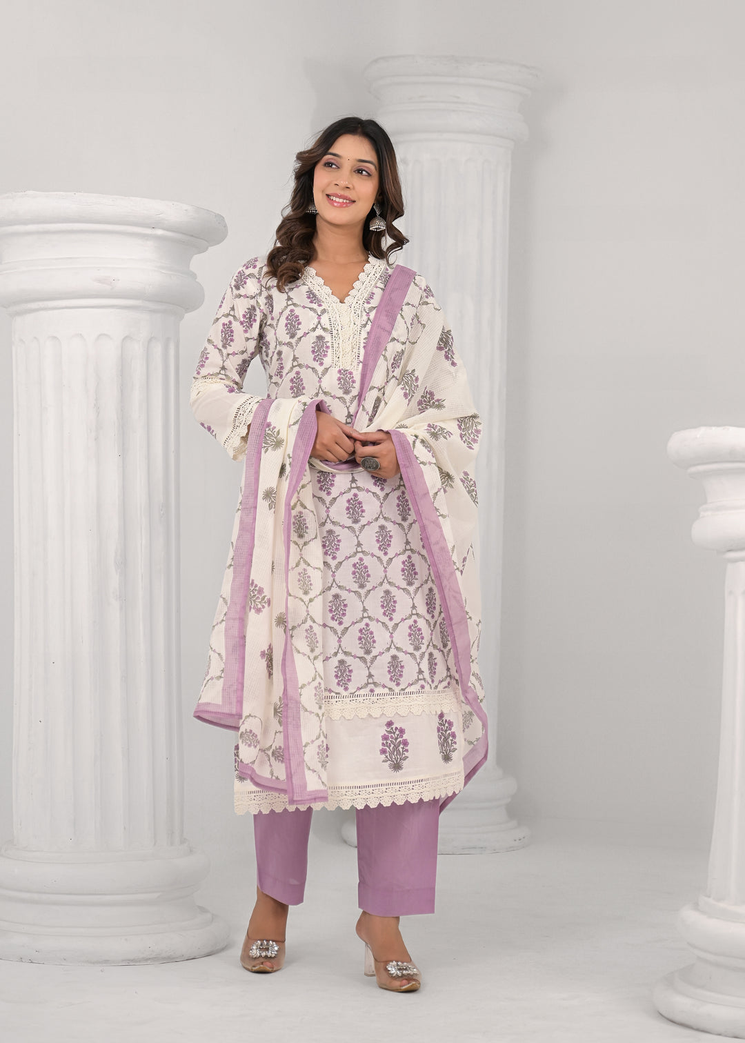 SAYESHA ORCHID PRINTED COTTON SUIT SET
