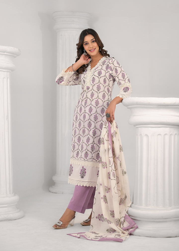 SAYESHA ORCHID PRINTED COTTON SUIT SET