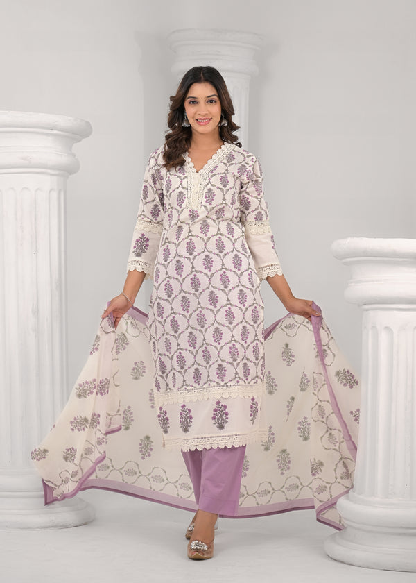 SAYESHA ORCHID PRINTED COTTON SUIT SET