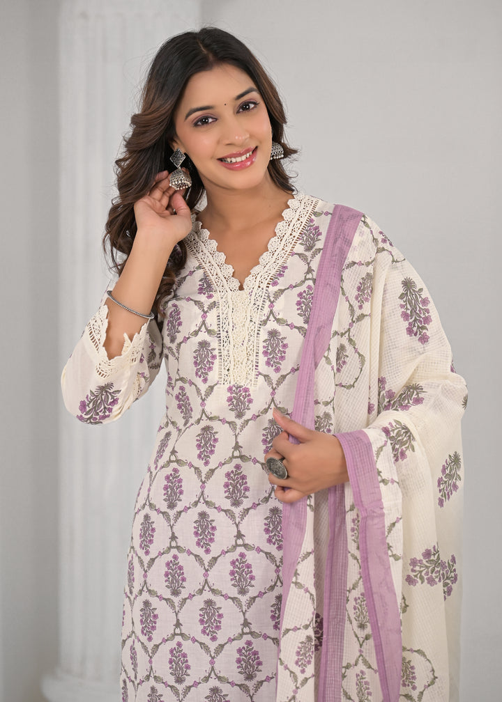 SAYESHA ORCHID PRINTED COTTON SUIT SET