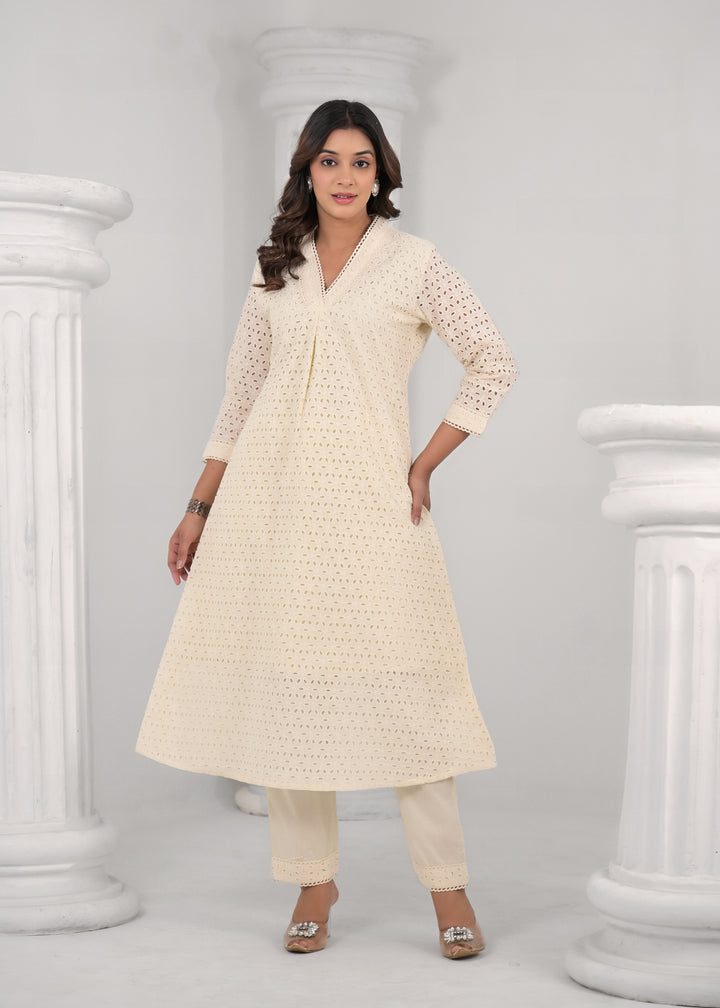 LIPIKA ANGEL SCHIFFLI COTTON KURTA PANT SET