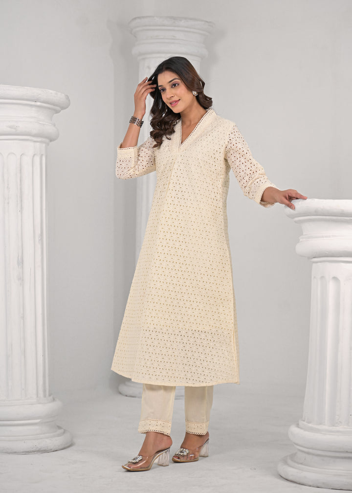 LIPIKA ANGEL SCHIFFLI COTTON KURTA PANT SET