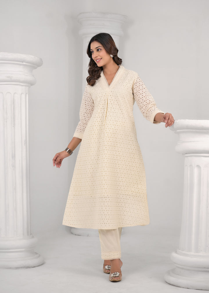 LIPIKA ANGEL SCHIFFLI COTTON KURTA PANT SET