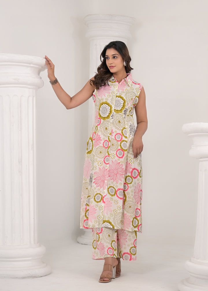 RAAGVI BLUSH PRINTED COTTON KURTA PANT SET