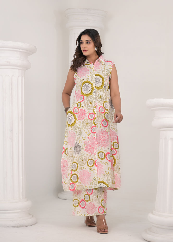 RAAGVI BLUSH PRINTED COTTON KURTA PANT SET