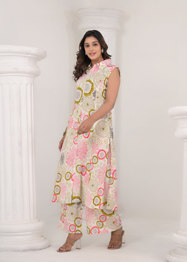 RAAGVI BLUSH PRINTED COTTON KURTA PANT SET