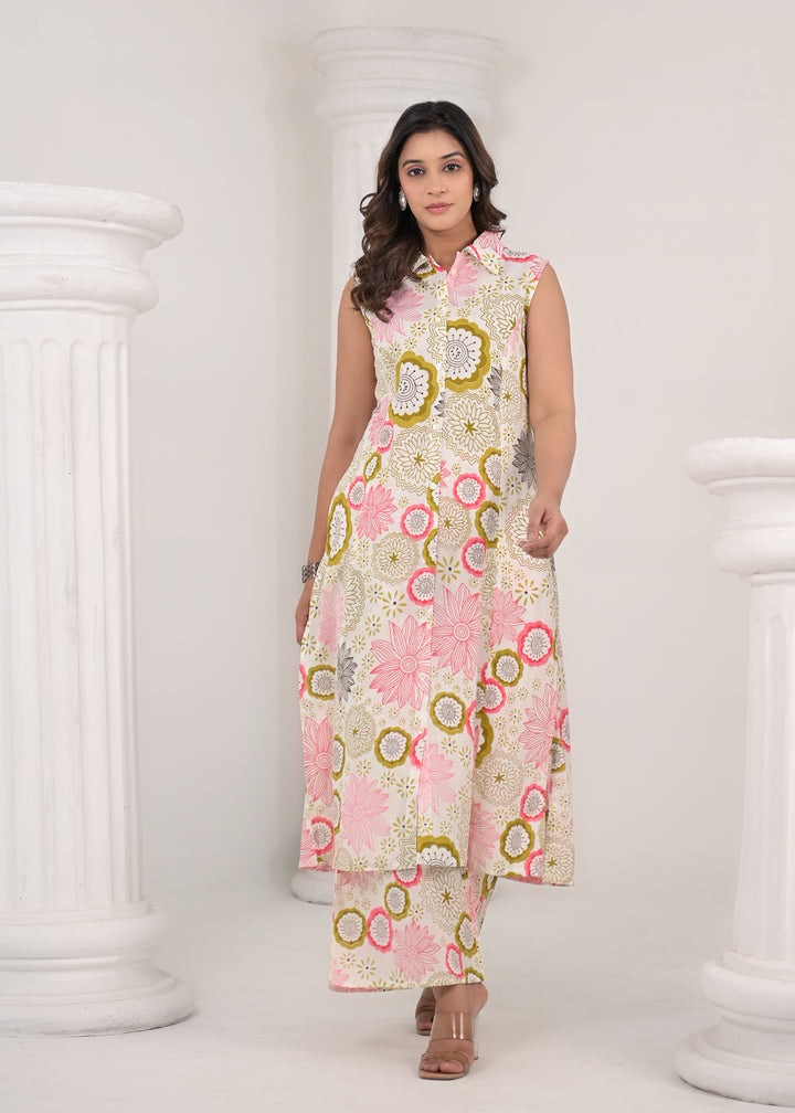 RAAGVI BLUSH PRINTED COTTON KURTA PANT SET