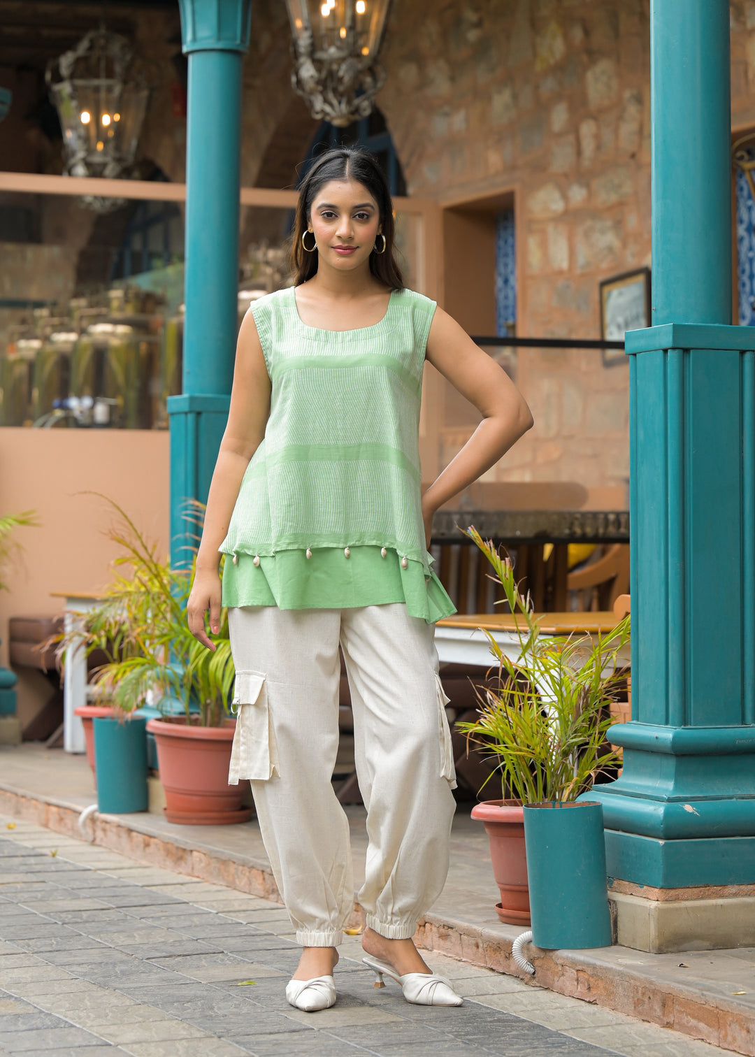 Mahua sage cotton fusion wear set