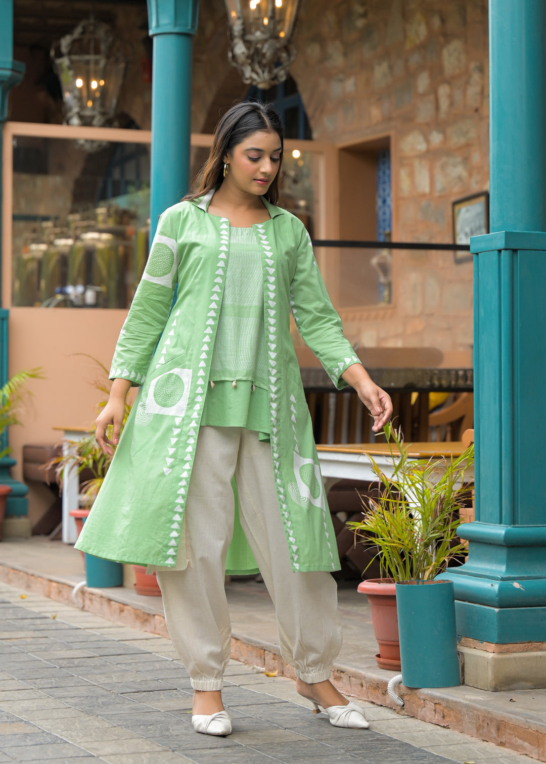 Mahua sage cotton fusion wear set