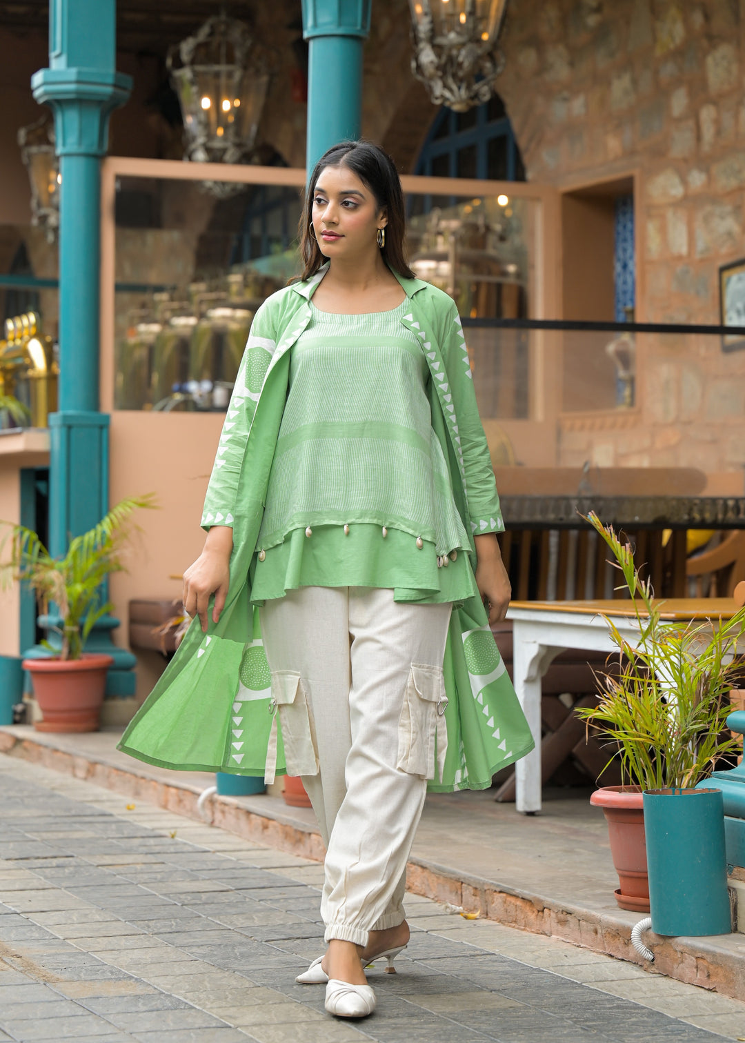 Mahua sage cotton fusion wear set