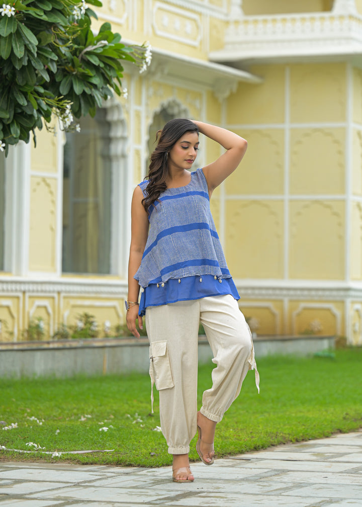 Mahua cobalt cotton fusion wear set