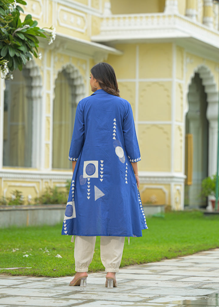 Mahua cobalt cotton fusion wear set