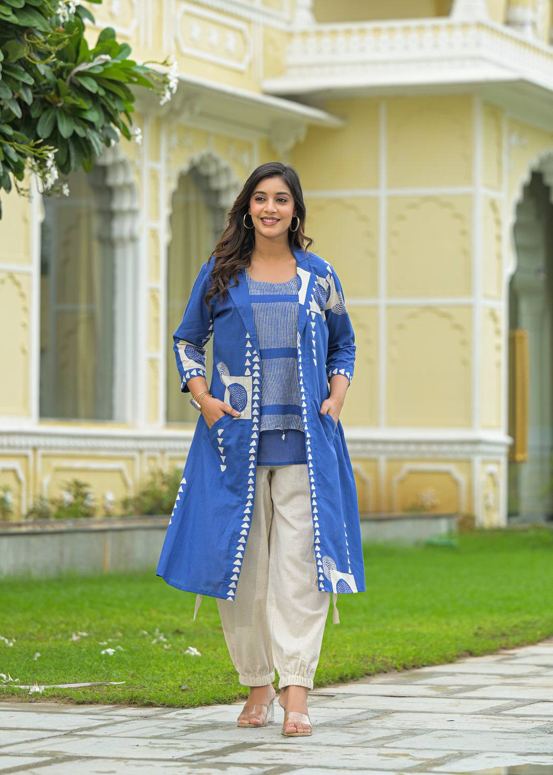 Mahua cobalt cotton fusion wear set