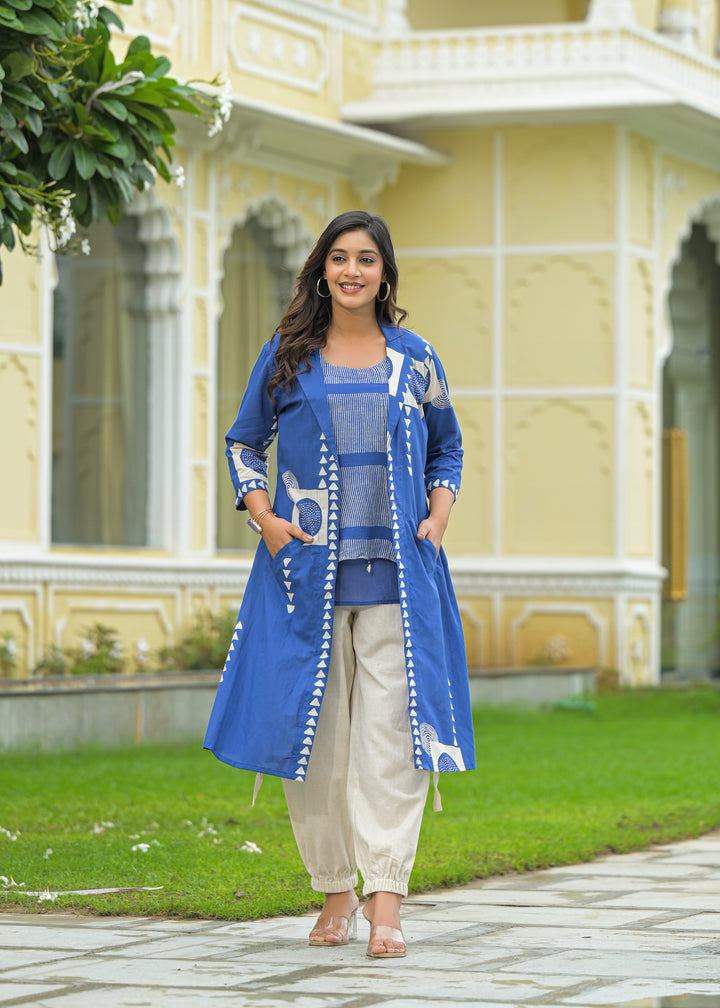 Mahua cobalt cotton fusion wear set