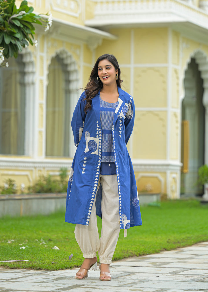 Mahua cobalt cotton fusion wear set