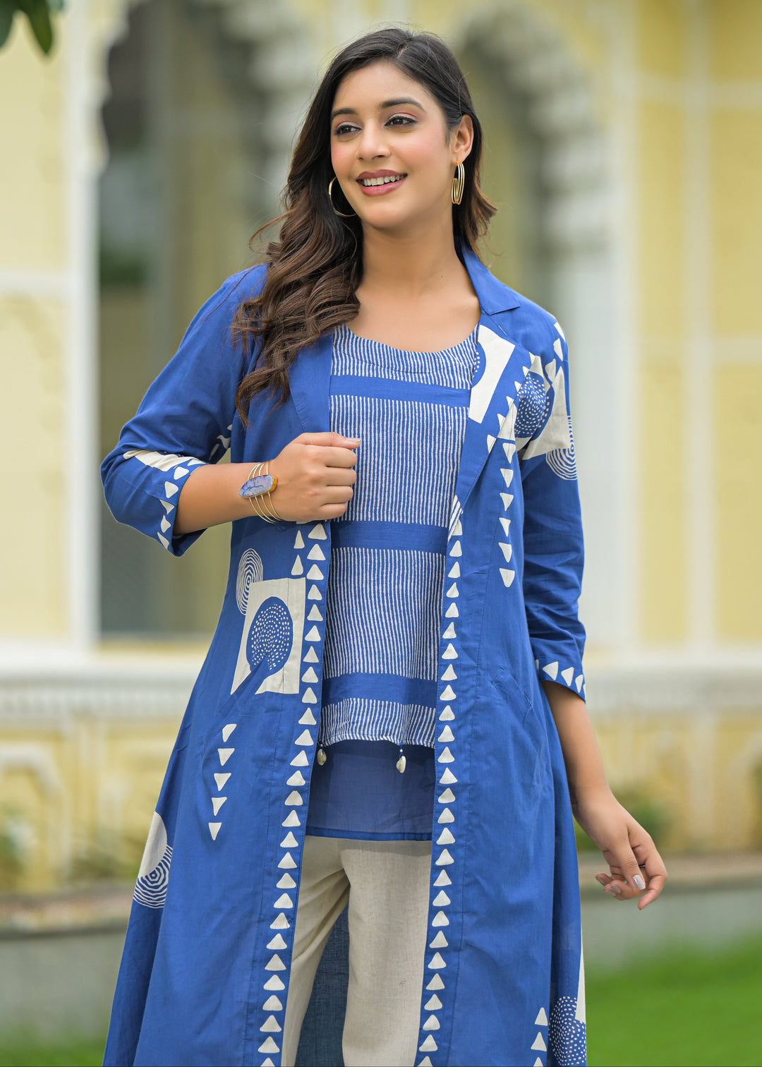 Mahua cobalt cotton fusion wear set