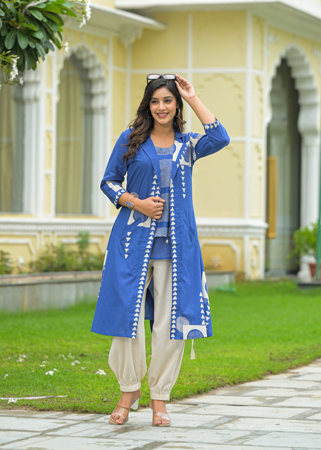 Mahua cobalt cotton fusion wear set