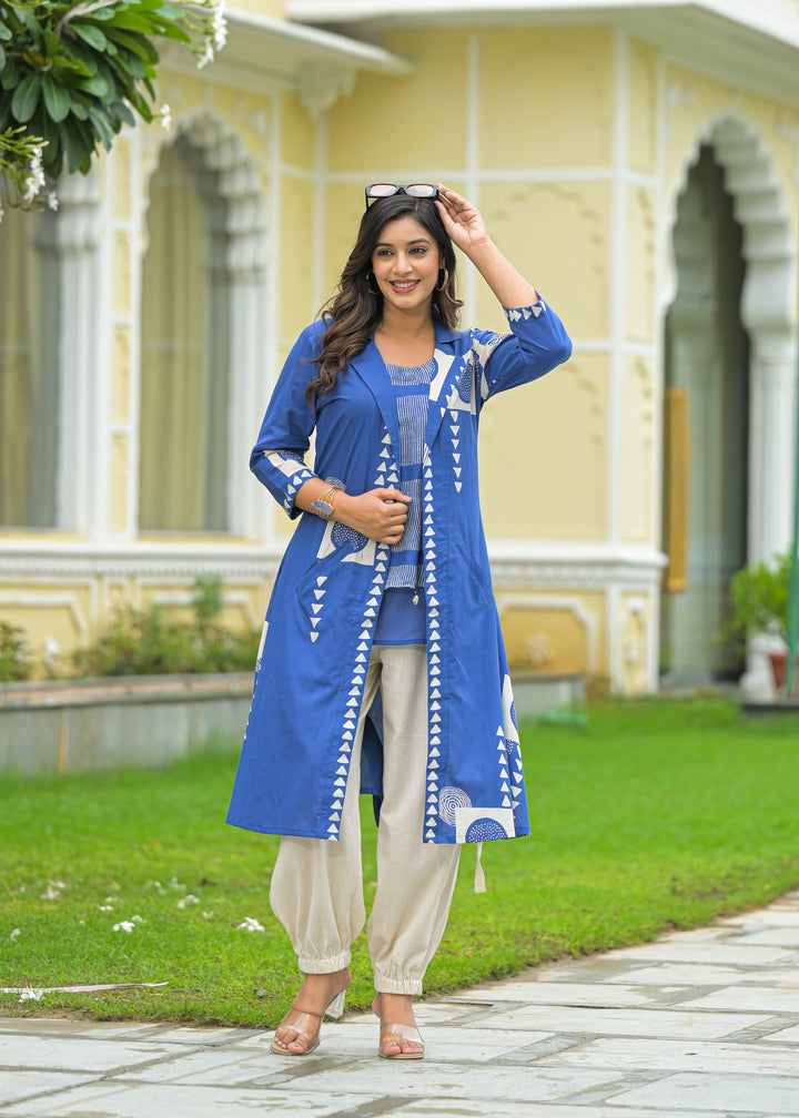 Mahua cobalt cotton fusion wear set