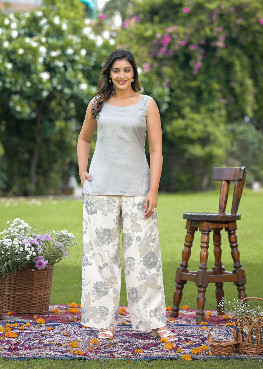 Mahua slate 3 pc cotton fusion wear set