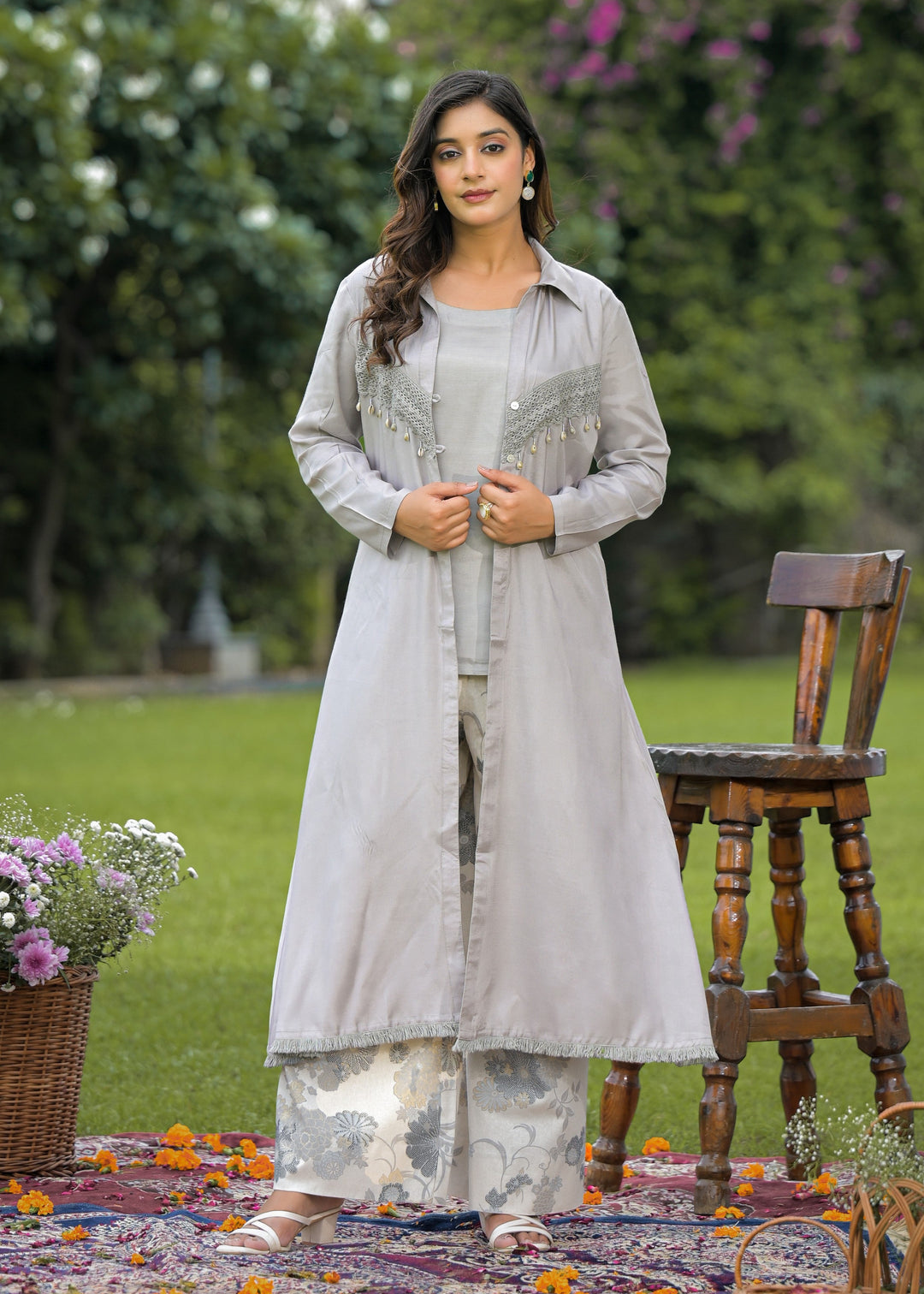 Mahua slate 3 pc cotton fusion wear set