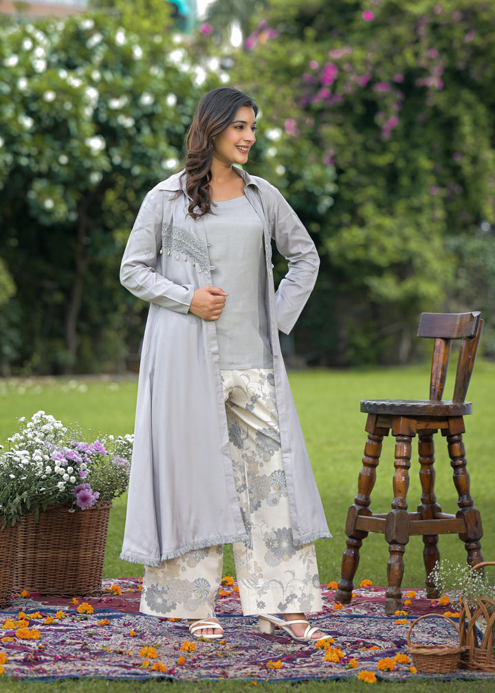 Mahua slate 3 pc cotton fusion wear set