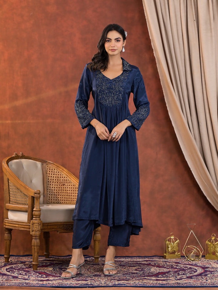 Irene Cobalt Work Premium Kurta Pant Set