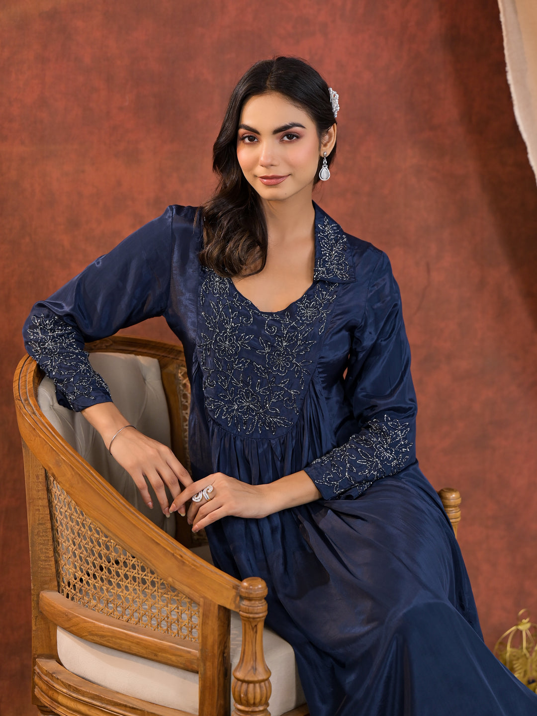 Irene Cobalt Work Premium Kurta Pant Set