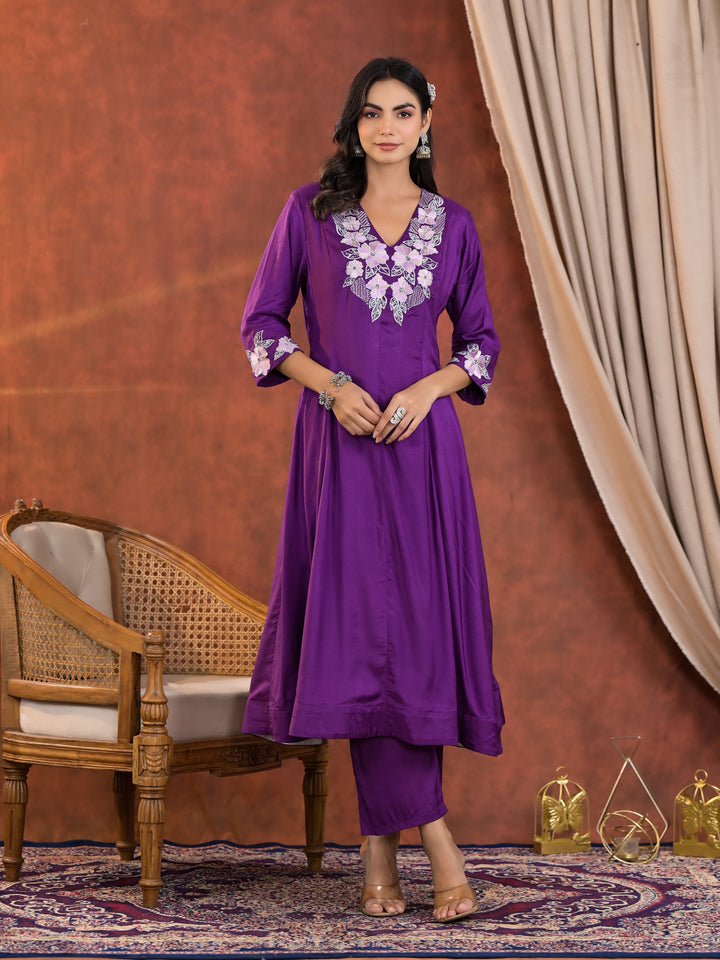 Chanda Orchid Handwork Premium Anarkali Suit Set