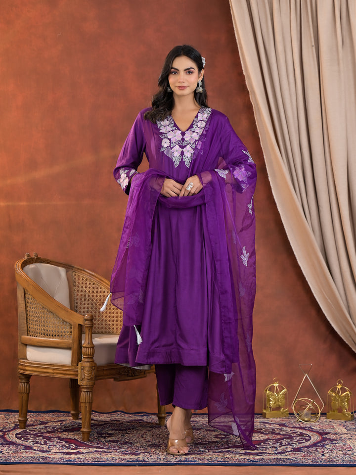 Chanda Orchid Handwork Premium Anarkali Suit Set