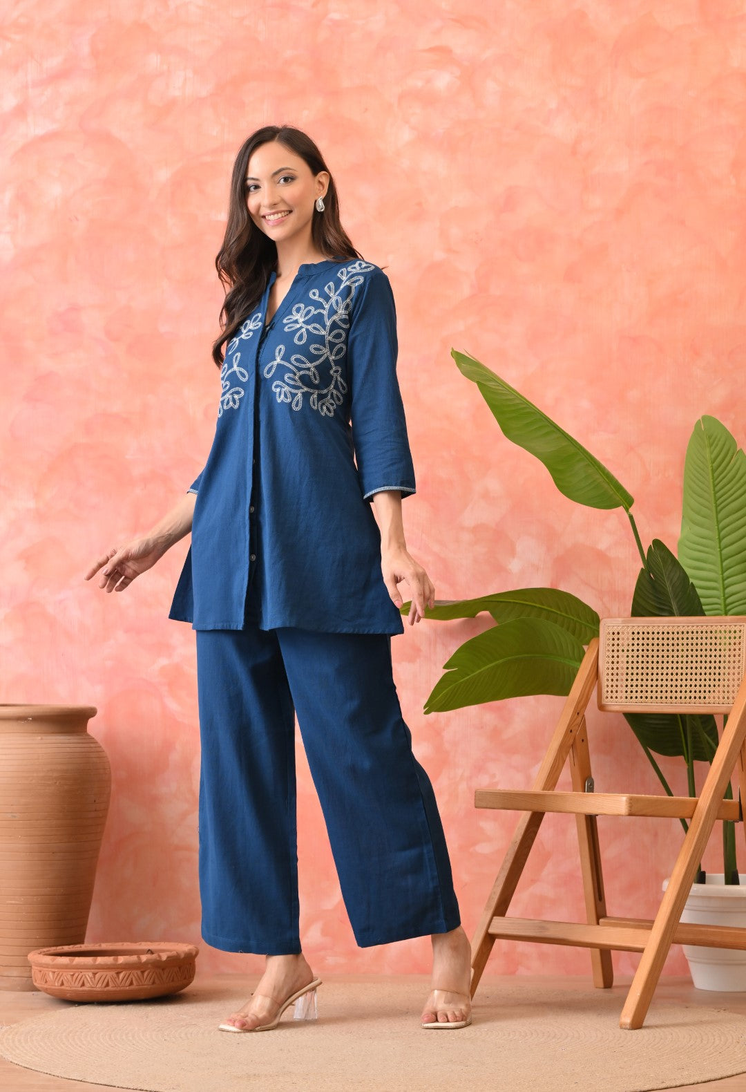 Omra Hibis Embroidery Cotton Co-ord Set