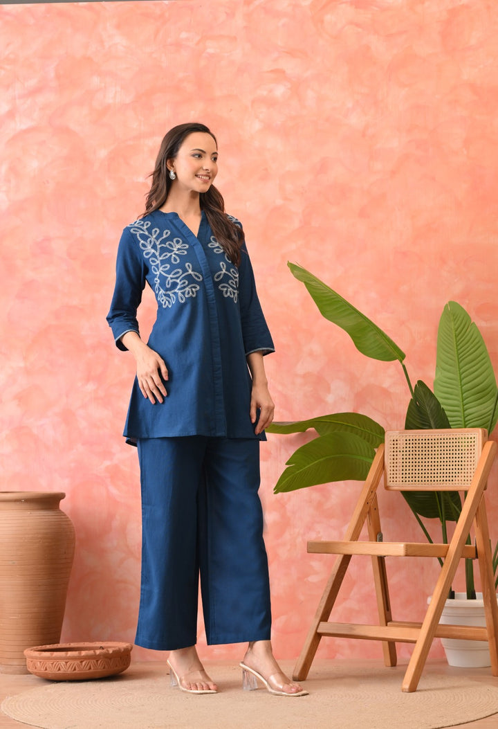 Omra Hibis Embroidery Cotton Co-ord Set