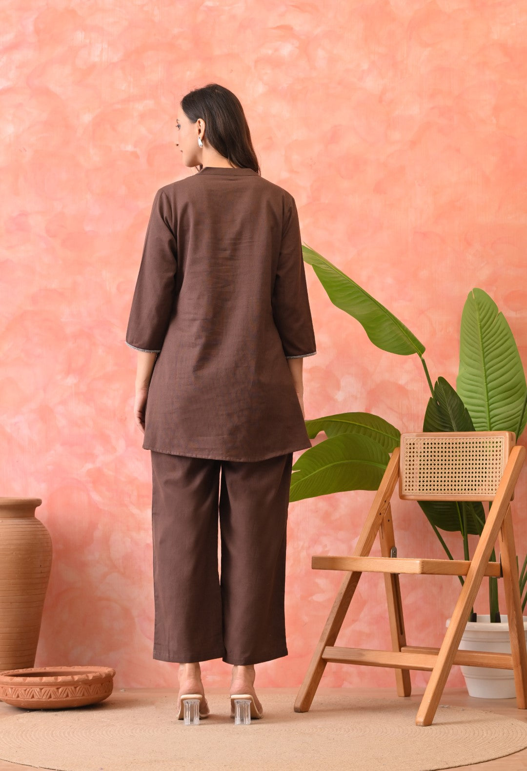 Omra Peanut  Embroidery Cotton Co-ord Set