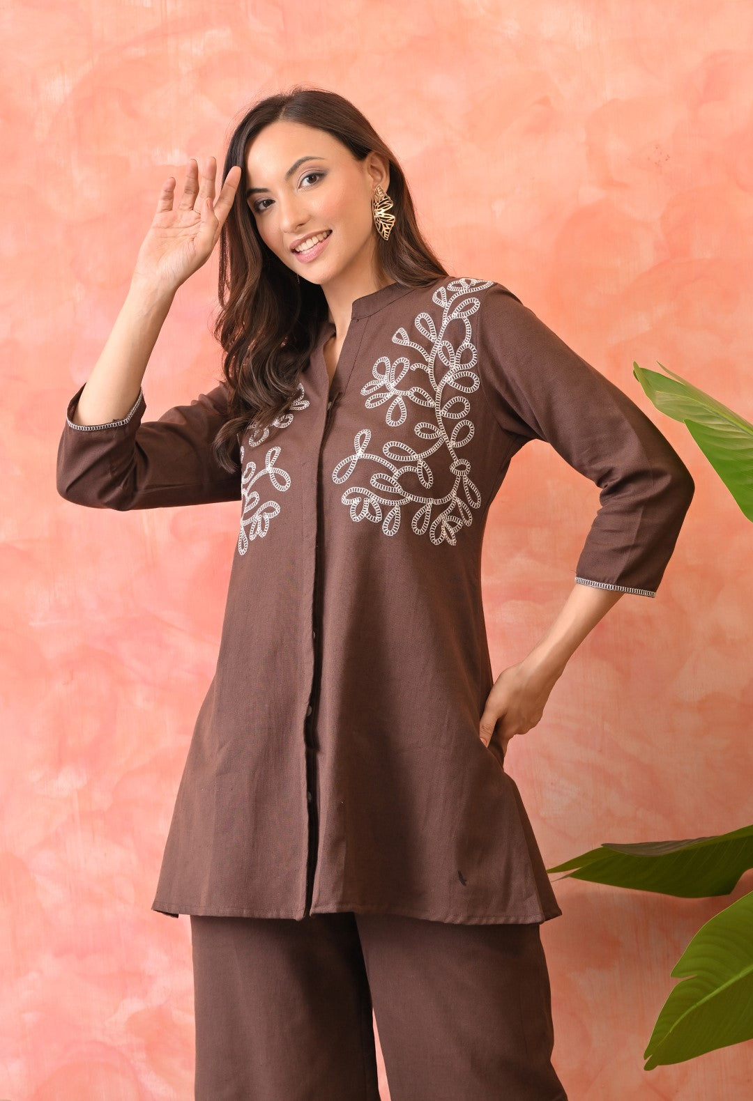 Omra Peanut  Embroidery Cotton Co-ord Set